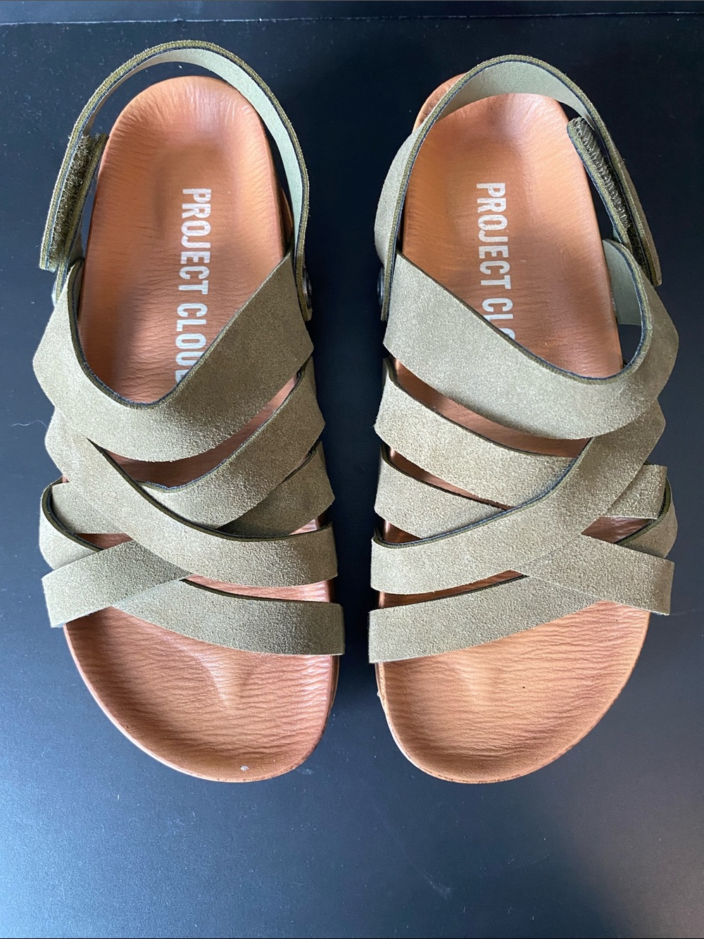 Project Cloud Leather Pacifica Cork Platform Sandals Green Size 8
